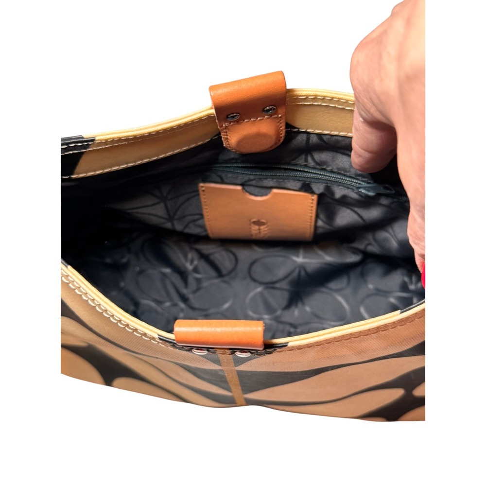 Orla Kiely Giant Oval Stem Canvas Crossbody Shoulder Bag Black Cream Adjustable - Picture 8 of 12